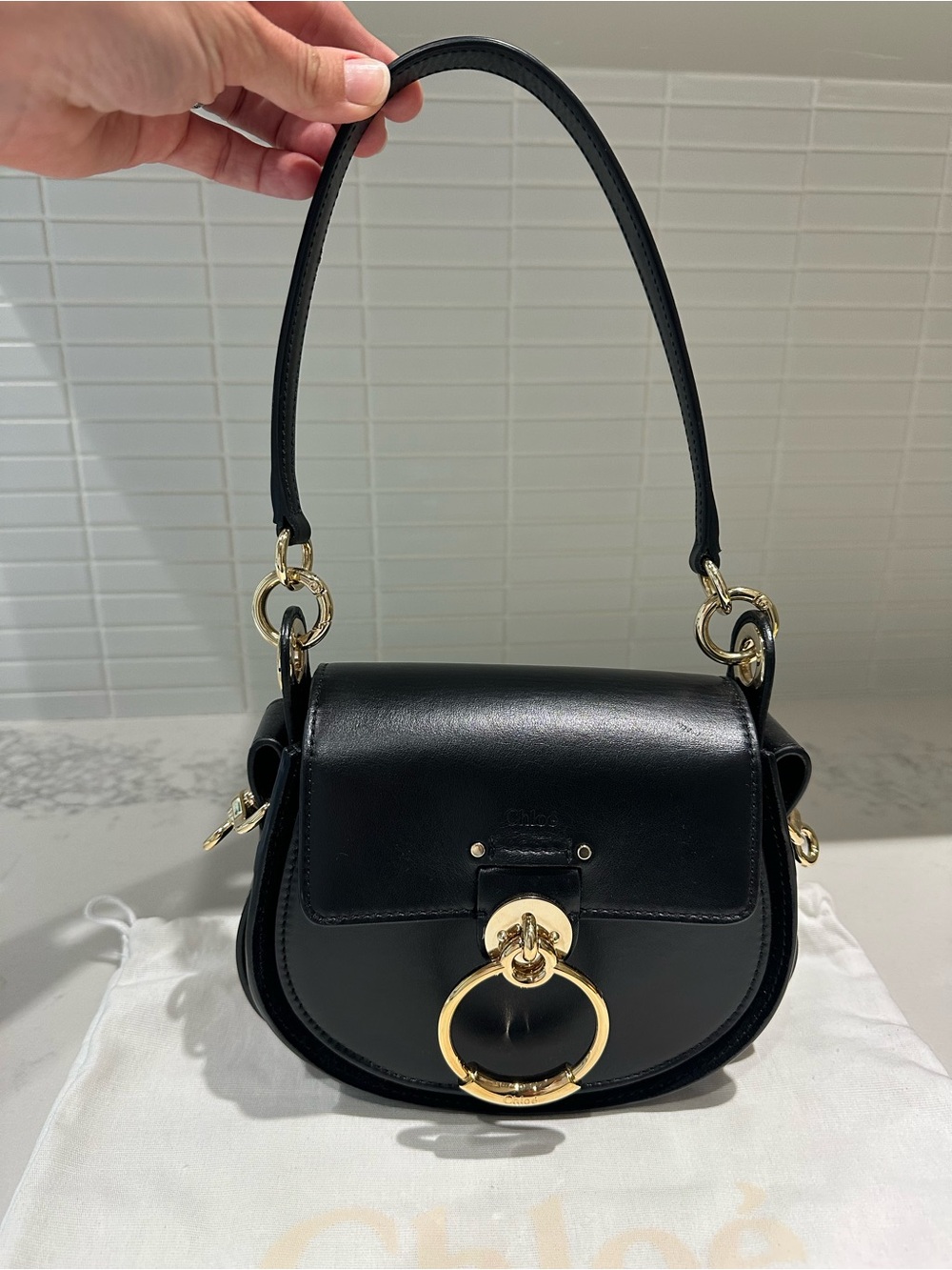 Chloe Black Leather Tess Shoulder Bag